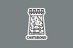 Stone Castle Tower in Outline Sticker vector illustration. Building Landmark object icon concept. Abstract castle sticker design logo with shadow.
