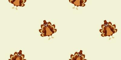 Happy Thanksgiving Day seamless pattern with Turkey. Hand drawn Holiday objects in flat style. Background Vector illustration for design, fabric, wrapping paper, Kitchen Textile.