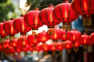 Red Chinese lanterns for Chinese New Year in Chinatown, Bangkok, Thailand, Red lanterns for Chinese New Year in the city of Bangkok, AI Generated photo