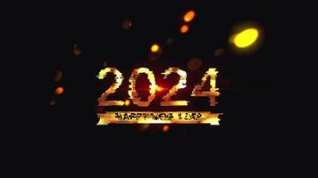 2024 Happy New year golden text with glow oranger effect video