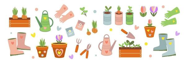 Spring garden tools set vector