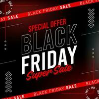 Black Friday Super Sale Banner. Modern minimal design with Red, black Color typography. Vector Template