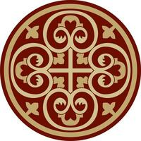 Vector gold and red round ancient Byzantine ornament. Classical circle of the Eastern Roman Empire, Greece. Pattern motifs of Constantinople
