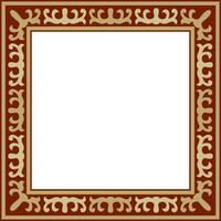 Vector red with gold Square Kazakh national ornament. Ethnic pattern of the peoples of the Great Steppe, Mongols, Kyrgyz, Kalmyks, Buryats. Square frame border