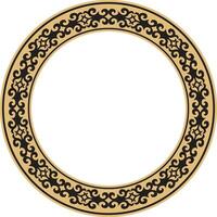 Vector gold and black Kazakh national round pattern, frame. Ethnic ornament of the nomadic peoples of Asia, the Great Steppe, Kazakhs, Kirghiz, Kalmyks, Mongols, Buryats, Turkmens