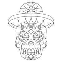 Mexican sugar skull isolated vector with flowers decoration for Day of the Dead coloring pages for kids page 7