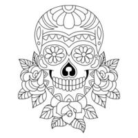 Mexican sugar skull isolated vector with flowers decoration for Day of the Dead coloring pages for kids page 6