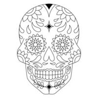 mexicano azúcar cráneo aislado vector con flores decoración para día de el muerto colorante paginas para niños página 1