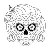 Mexican sugar skull isolated vector with flowers decoration for Day of the Dead coloring pages for kids page 3