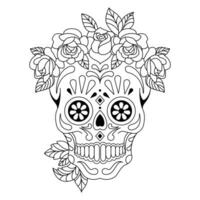 Mexican sugar skull isolated vector with flowers decoration for Day of the Dead coloring pages for kids page 2