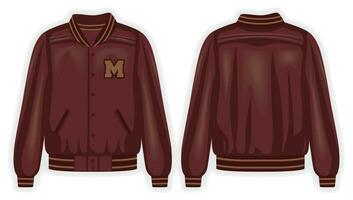 Red varsity jacket front and back view, vector mockup illustration