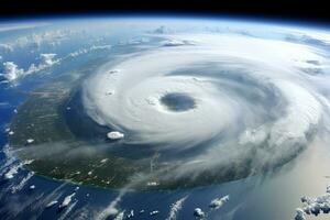 satélite ver de el planeta tierra desde espacio. elementos de esta imagen amueblado por nasa, espacio ver de el americano ian huracán en Florida estado de unido estados demostración el efectos, ai generado foto