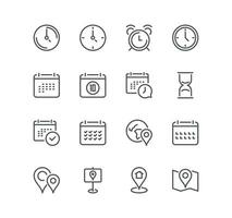 Set of time and address related icons, contact, date, countdown, schedule business and linear variety vectors. vector