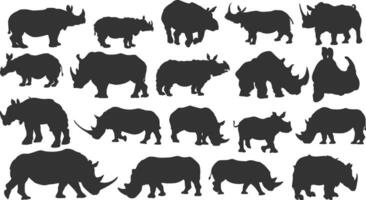 set of rhino silhouette vector