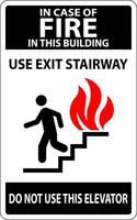 In Case Of Fire Sign Use Exit Stairways, Do Not Use This Elevator vector