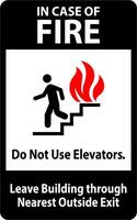 In Case Of Fire Sign Do Not Use Elevators, Leave Building Through Nearest Outside Exit vector