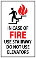 Caution Sign In Case of Fire Use Stairway Do Not Use Elevators vector