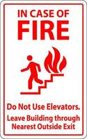 en caso de fuego firmar hacer no utilizar ascensores, salir edificio mediante más cercano fuera de salida vector