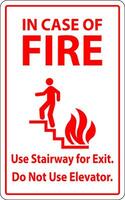 In Case Of Fire Sign Use Stairway For Exit, Do Not Use Elevator vector