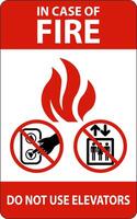 In Case Of Fire Sign Do Not Use Elevators vector