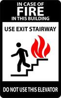 In Case Of Fire Sign Use Exit Stairways, Do Not Use This Elevator vector