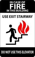 In Case Of Fire Sign Use Exit Stairways, Do Not Use This Elevator vector