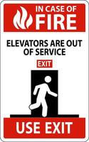 In Case Of Fire Sign Elevators Are Out of Service, Use Exit vector