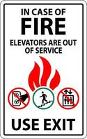 en caso de fuego firmar utilizar salida, ascensores son fuera de Servicio vector