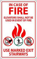 In Case Of Fire Sign Elevators Shall Not Be Used In Event Of Fire, Use Marked Exit Stairways vector