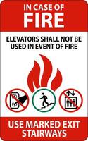 In Case Of Fire Sign Elevators Shall Not Be Used In Event Of Fire, Use Marked Exit Stairways vector