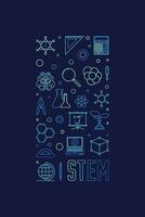 STEM - Science, Technology, Engineering and Math concept vertical blue banner - vector linear illustration