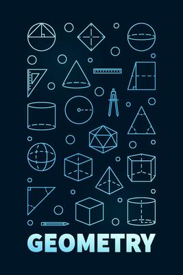 Geometry Learning Course concept vector blue thin line vertical banner or illustration with geometric figures