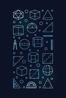 Geometry Education concept vector linear vertical blue banner. Mathematics illustration with outline Geometric Shapes symbols