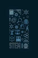 STEM - Science, Technology, Engineering and Math concept vertical blue banner. Vector linear illustration