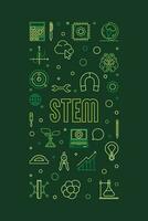 STEM - Science, Technology, Engineering and Math concept vertical outline green banner. Vector linear illustration