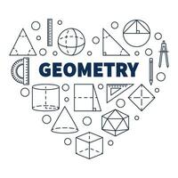 geometría colegio disciplina vector concepto en forma de corazon contorno bandera. corazón con geométrico formas símbolos ilustración