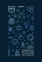 STEM Science, Technology, Engineering and Maths concept vertical blue line banner - vector linear illustration