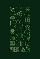 Science, Tech, Engineering and Math illustration. STEM vector outline vertical green banner