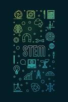 STEM - Science, Technology, Engineering and Math concept vertical colored banner. Vector outline illustration with dark background