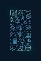 STEM concept vertical minimal outline blue colored banner - Science, technology, engineering, mathematics thin line illustration vector