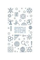 STEM vector thin line vertical minimal blue banner. Science concept illustration