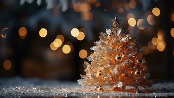 Christmas tree on bokeh background. Christmas and New Year concept. AI Generated. photo