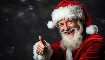 retrato de contento Papa Noel claus demostración pulgares arriba gesto ai generado foto