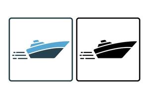 speed boat icon. icon related to speed. suitable for web site, app, user interfaces, printable etc. Solid icon style. Simple vector design editable