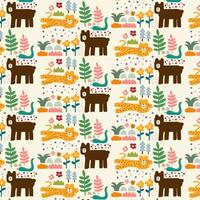 Cute hand drawn animals Seamless pattern. for fabric, print, textile and wallpaper vector