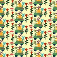 Cute hand drawn animals Seamless pattern. for fabric, print, textile and wallpaper vector