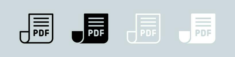 Pdf icon set in black and white. Format signs vector illustration.