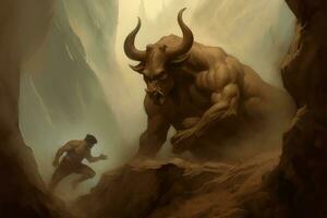 Minotaur myth illustration. Generate Ai photo