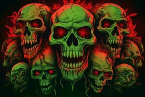 Skull creepy blood green demons. Generate Ai photo