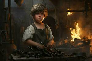 Creative Blacksmith child forge. Generate Ai photo